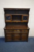 THREE VARIOUS PIECES OF JAYCEE FURNITURE, to include a dresser, with two lead glazed cupboards,