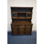 THREE VARIOUS PIECES OF JAYCEE FURNITURE, to include a dresser, with two lead glazed cupboards,