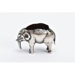 A SILVER PIN CUSHION modelled as a Elephant, maker Adie & Lovekin (silver marks not clear and the