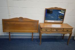 AN OAK DRESSING TABLE and with a single mirror and three drawers, width 117cm x depth 45cm x