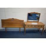 AN OAK DRESSING TABLE and with a single mirror and three drawers, width 117cm x depth 45cm x