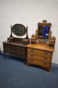 TWO DISTRESSED EDWARDIAN DRESSING CHESTS, largest dressing table width 108cm x depth 47cm x height