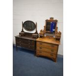 TWO DISTRESSED EDWARDIAN DRESSING CHESTS, largest dressing table width 108cm x depth 47cm x height