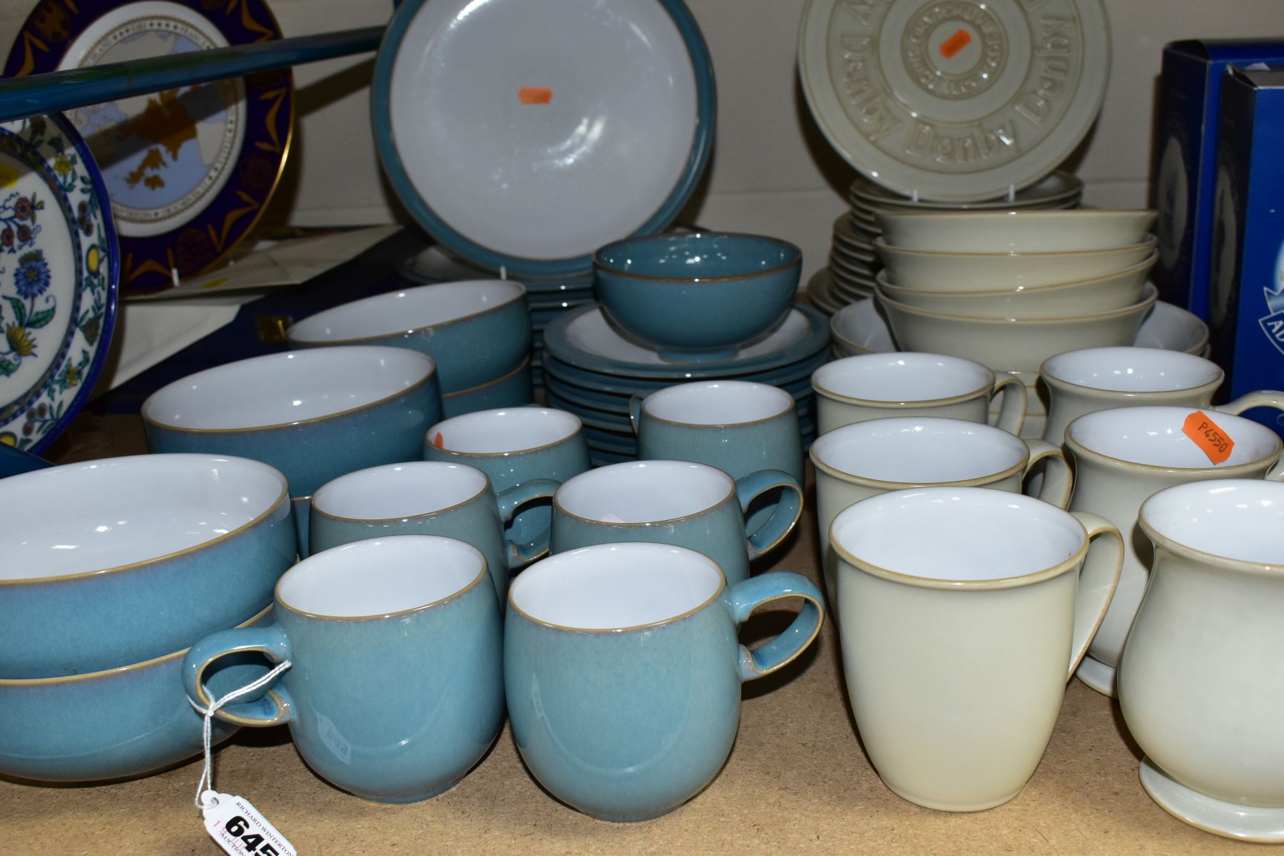 A QUANTITY OF DENBY DINNER WARES, in blue and stone coloured glazes, in the stone glaze three