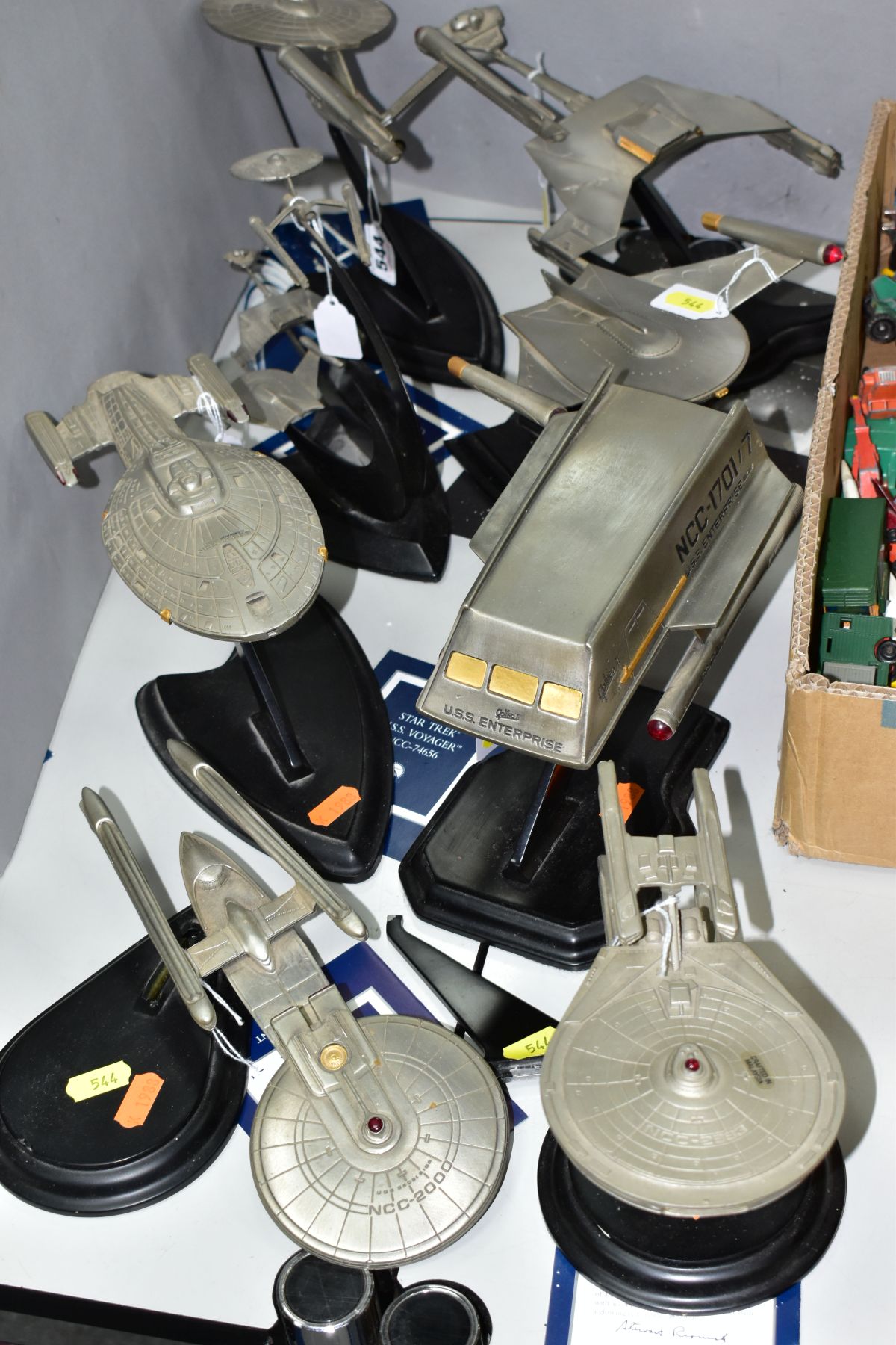 EIGHT FRANKLIN MINT STAR TREK PEWTER MODELS, all with stands and leaflets, comprising 'Star Ship