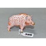 A HEREND WART HOG, No.15507, fishnet rust (iron red) and gilt colouway, printed and painted marks to