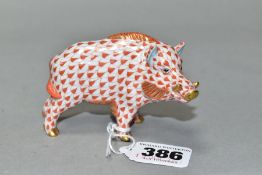 A HEREND WART HOG, No.15507, fishnet rust (iron red) and gilt colouway, printed and painted marks to