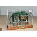 A CASED HANDBUILT SCALE MODEL OF A LADY STEPHANIE SIX COLUMN LIVE STEAM BEAM ENGINE, not tested,