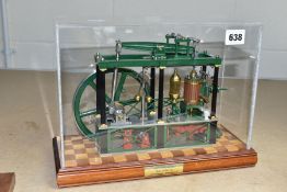 A CASED HANDBUILT SCALE MODEL OF A LADY STEPHANIE SIX COLUMN LIVE STEAM BEAM ENGINE, not tested,