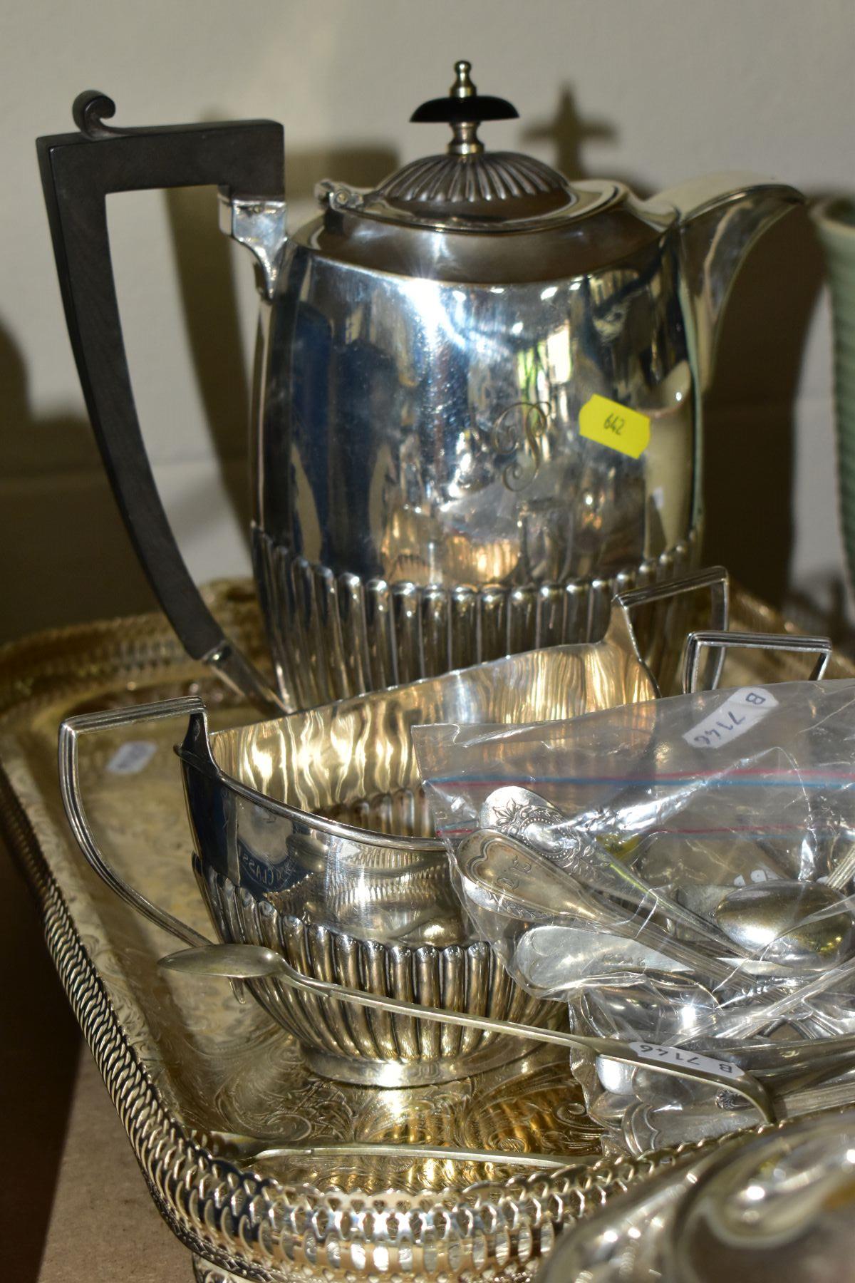SILVER PLATED WARES, ETC, to include a Georgian style hot water jug with matching sugar bowl and - Image 3 of 7