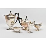 A FOUR PIECE MAPPIN & WEBB SILVER PLATED TEA SERVICE AND A SILVER SAUCE BOAT, the tea service