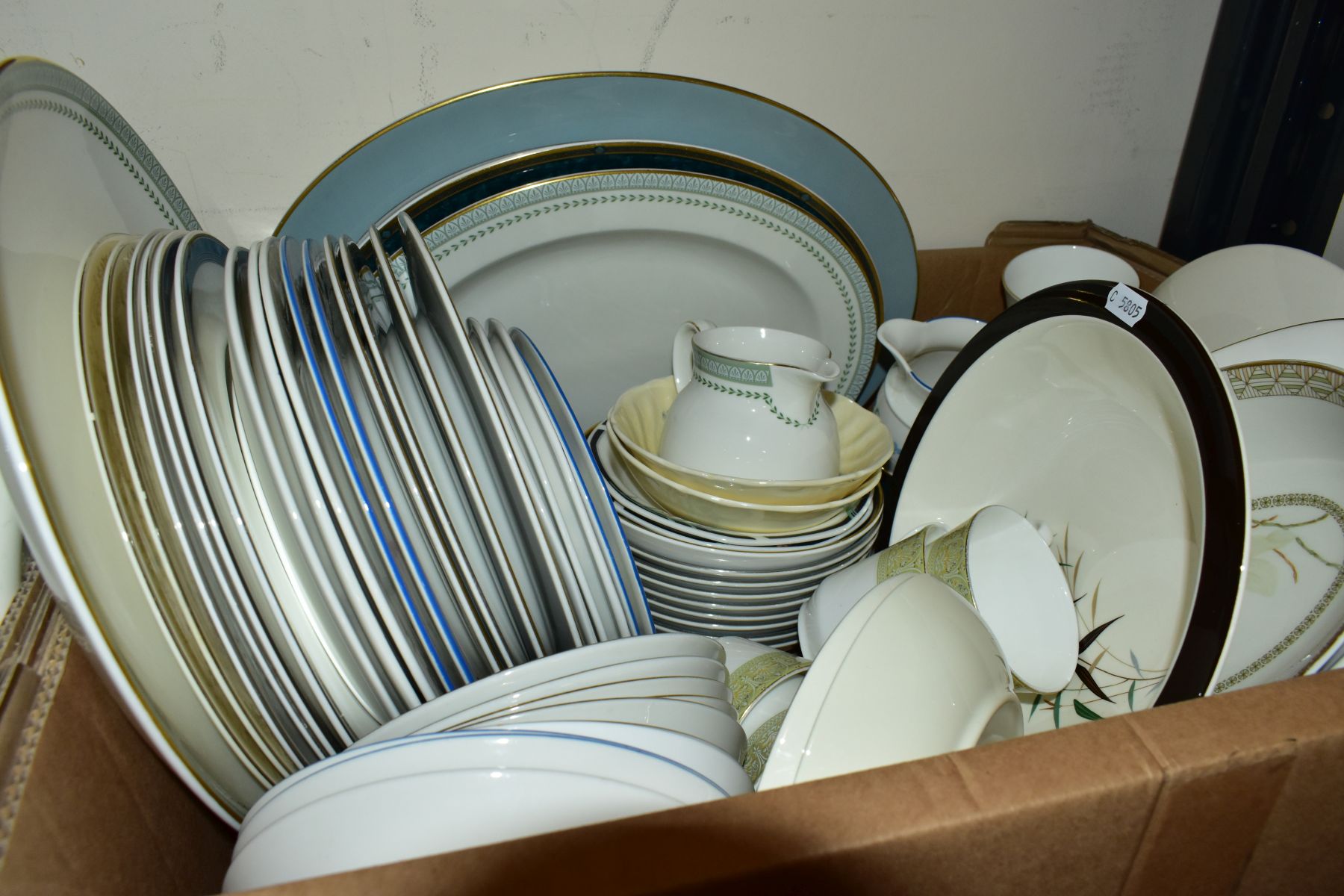 FIVE BOXES OF CERAMIC TEA/DINNER WARES, to include Wedgwood (various patterns), Coalport (Ming - Image 5 of 12