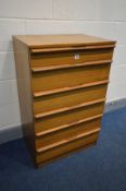 A TALL AVALON TEAK CHEST OF SIX DRAWERS, width 62cm x depth 45cm x height 97cm