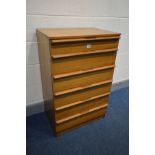 A TALL AVALON TEAK CHEST OF SIX DRAWERS, width 62cm x depth 45cm x height 97cm