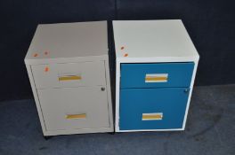 TWO MODERN METAL OFFICE CABINETS both width 40cm x depth 40cm x height 57cm with one filing drawer