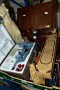 A BOX AND LOOSE SUNDRY ITEMS, ETC, to include a Bush D.A.C 90A bakelite radio, Philips MK36749