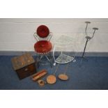 A QUANTITY OF METALWARE AND OCCASSIONAL FURNITURE to include a 20th century wire work dressing table