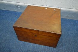 A VINTAGE MAHOGANY OPTICIANS CASE with twin brass campaign handles, inscribed to inner rim 'CHADBURN