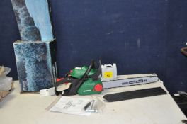 A BOXED AND UNUSED QUALCAST PCS46Z 45cc PETROL CHAINSAW with packaging ( untidy), fill bottle,