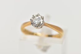 A DIAMOND SINGLE STONE RING, a modern round brilliant cut diamond claw set to knife edge shoulders