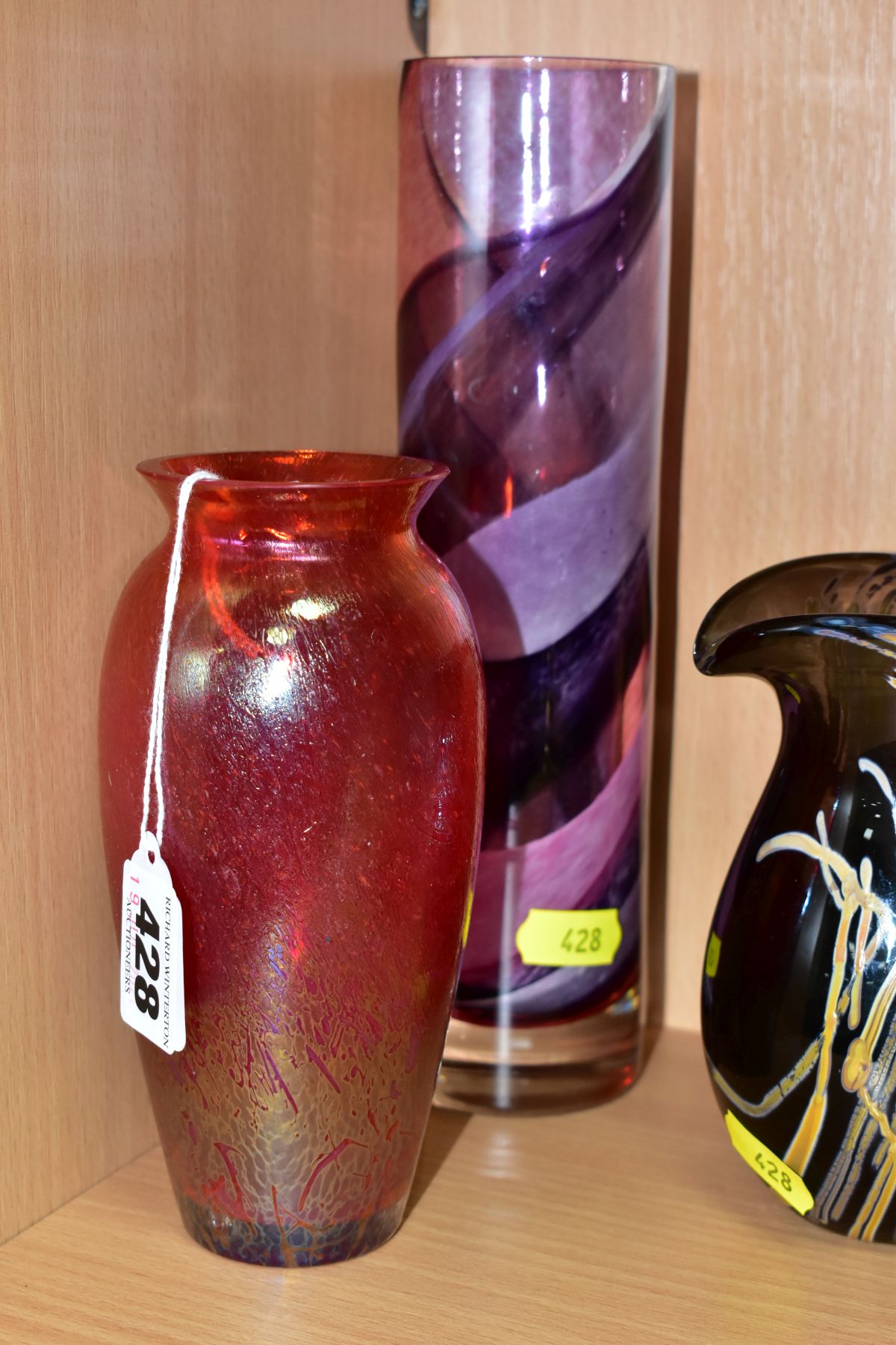 FIVE ART STUDIO GLASS VASES, comprising Royal Brierley range iridescent vase, height 15cm, a - Image 6 of 11