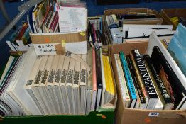 BOOKS, MAGAZINES, MAPS AND GUIDES, four boxes containing approximately seventy five books, mainly