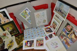 A QUANTITY OF DECORATIVE PRINTS WITHIN SIX FOLIO FOLDERS, to include reproductions of late 19th/