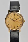 A GOLD GENTLEMANS OMEGA AUTOMATIC DE VILLE WRISTWATCH, Round case measuring approximately 36mm in