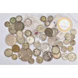 A SELECTION OF COINS, to include George IV, George V, George VI, a Victoria 1889, two