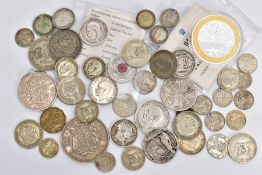 A SELECTION OF COINS, to include George IV, George V, George VI, a Victoria 1889, two