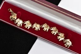 A 9CT ELEPHANT PANEL BRACELET, approximate weight 18.7 grams