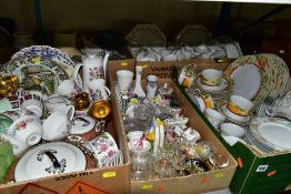 FIVE BOXES OF CERAMICS AND GLASSWARE including three part dinner sets (Johnson Brothers Eternal