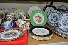 A QUANTITY OF SPODE AND COPELAND PLATES, MUGS, VASES, etc, including commemorative and Royal