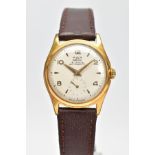 AN GOLD PLATED AERO HAND WOUND WRISTWATCH, cream dial signed 'Aero 15 jewel antimagnetic' with