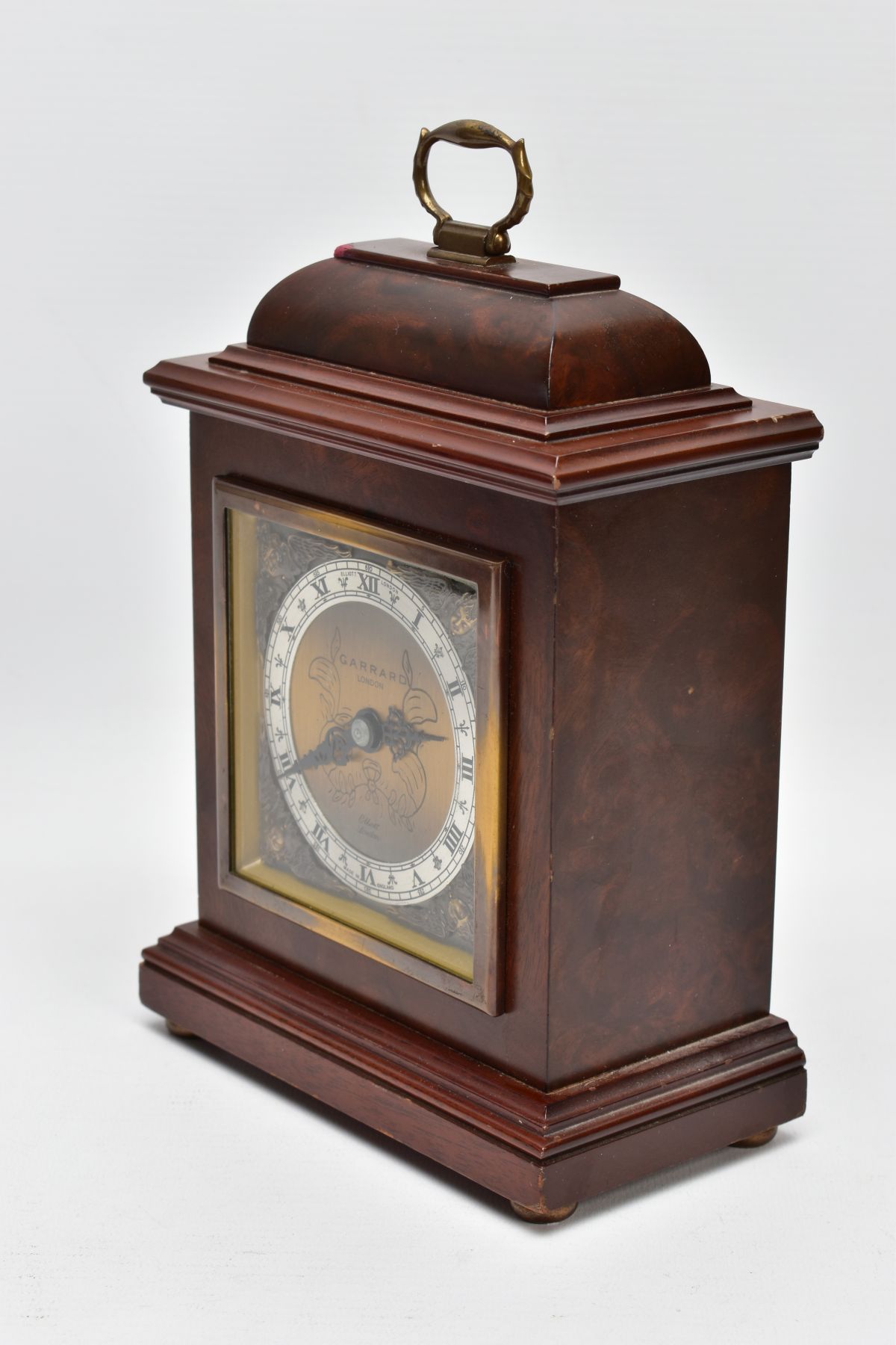 A BURR WOOD CASED GARRARD MANTLE CLOCK, London Elliott mantel clock the silvered ring set with Roman - Image 2 of 6