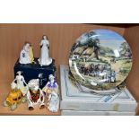 A GROUP OF CERAMIC ORNAMENTS/PLATES, comprising four Royal Doulton figures 'Buddies' HN3396, 'Let'