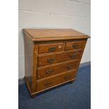 A 19TH CENTURY PINE CHEST OF TWO OVER THREE LONG DRAWERS, later varnished and handles, on bulbous