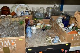 FIVE BOXES OF CERAMICS AND GLASSWARE, including Wedgwood pale blue Jasperware, a Meito China cruet