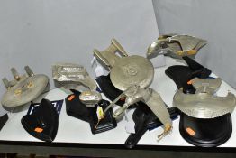 SIX FRANKLIN MINT STAR TREK: THE NEXT GENERATION PEWTER MODELS, all with stands and most with