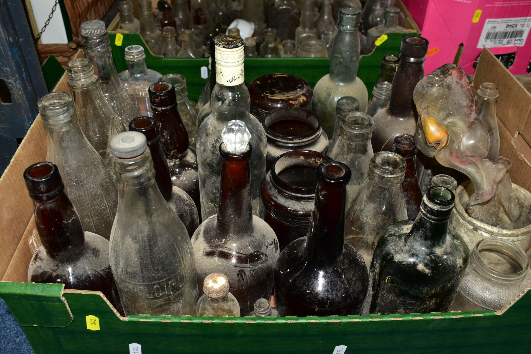 THREE BOXES GLASS BOTTLES, including ink bottles, etc (very dusty/dirty) - Image 4 of 9