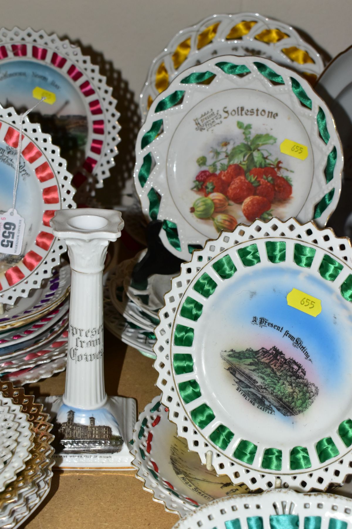 A QUANTITY OF LATE 19TH/EARLY 20TH CENTURY CONTINENTAL PORCELAIN SOUVENIR RIBBON PLATES, etc, - Image 3 of 8