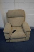 A BEIGE ELECTRIC RISE AND RECLINE ARMCHAIR, inner width 50cm