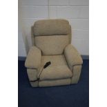 A BEIGE ELECTRIC RISE AND RECLINE ARMCHAIR, inner width 50cm