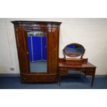 AN EDWARDIAN MAHOGANY AND INLAID TWO PIECE BEDROOM SUITE, by Maple and Co ltd, comprising a single