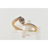 AN EARLY 20TH CENTURY DIAMOND SINGLE STONE CROSSOVER RING, estimated old cut diamond weight 0.