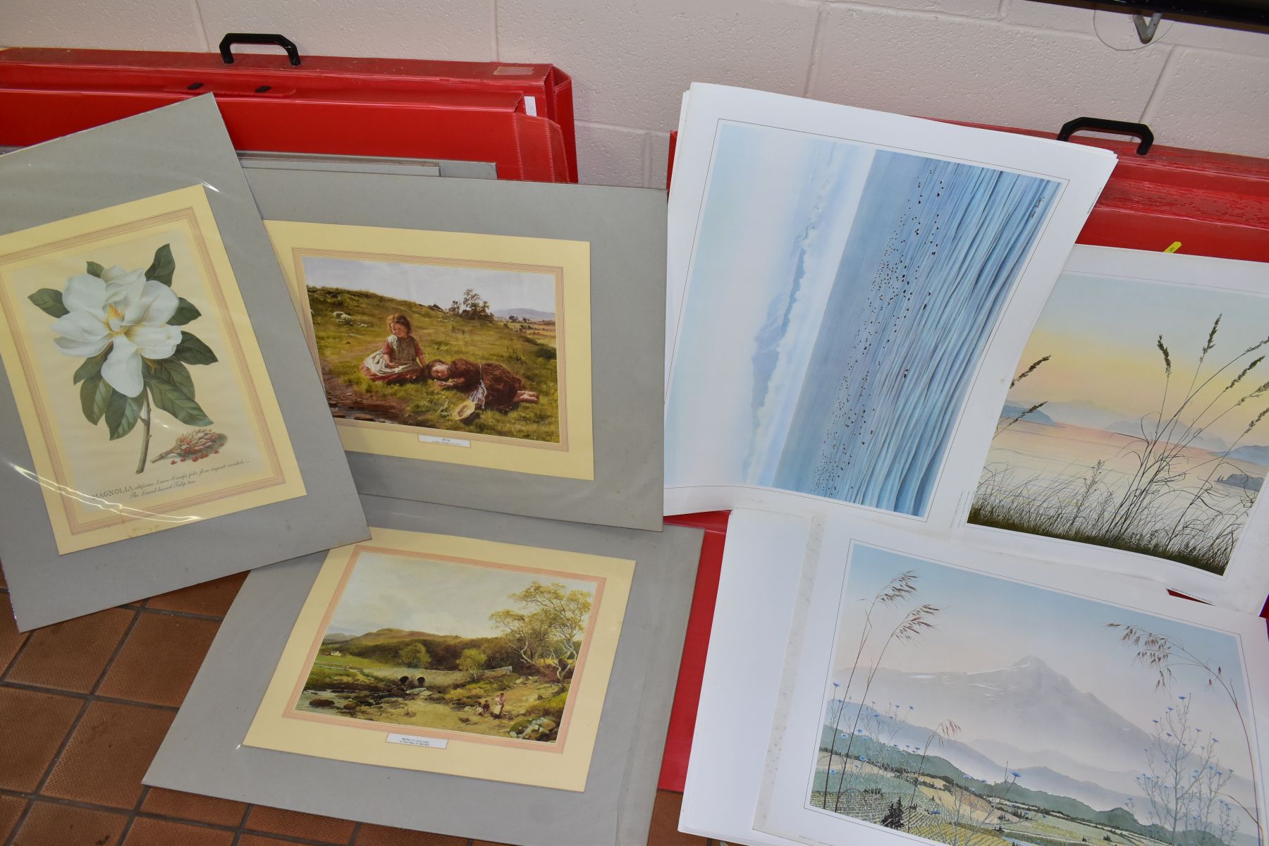 A QUANTITY OF DECORATIVE PRINTS WITHIN SIX FOLIO FOLDERS, to include reproductions of late 19th/ - Image 4 of 5