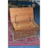 A VICTORIAN PAINTED PINE BLANKET BOX with fitted candle box to interior, 88cm x 49cm