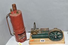 A HORIZONTAL SINGLE CYLINDER LIVE STEAM ENGINE, no makers marking, not tested, in run condition,