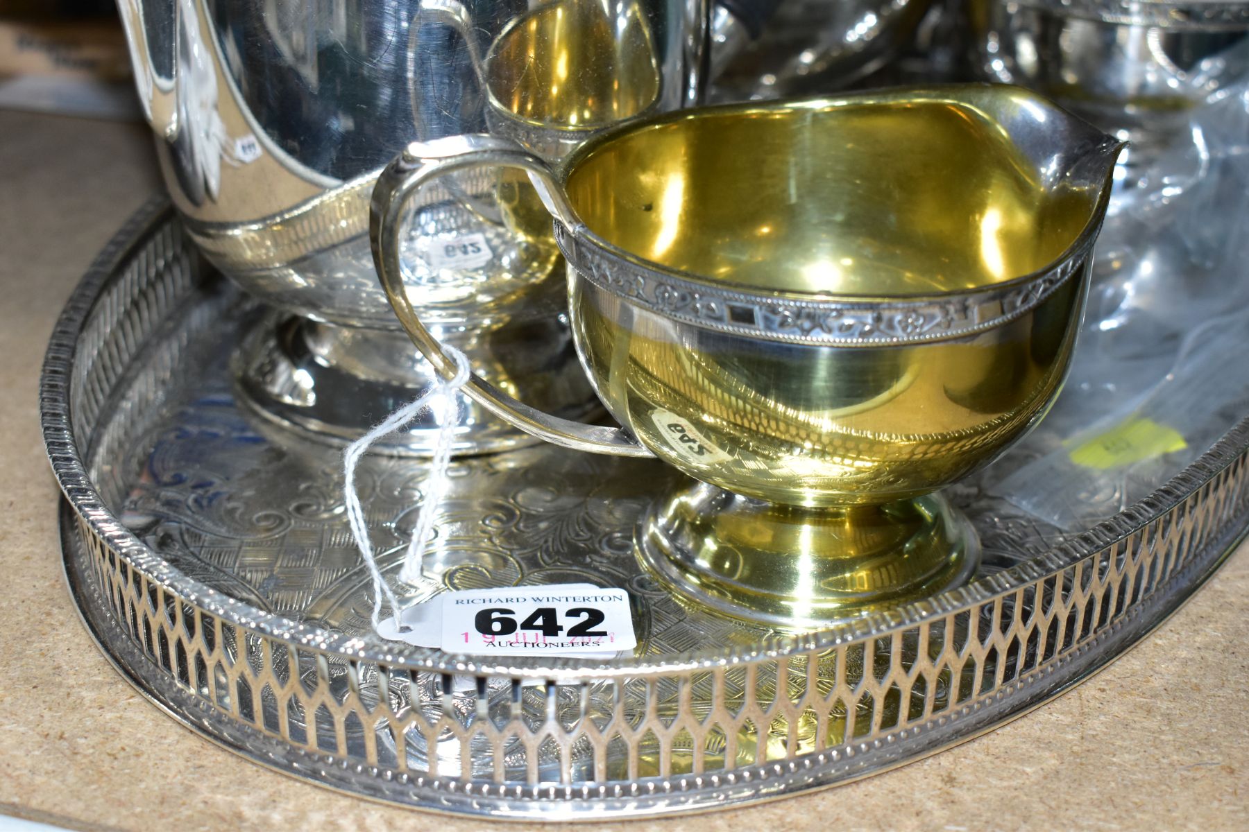 SILVER PLATED WARES, ETC, to include a Georgian style hot water jug with matching sugar bowl and - Image 5 of 7