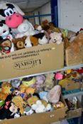 FOUR BOXES OF SOFT TOYS, including novelty, film and television related, E.T, Mickey and Minnie